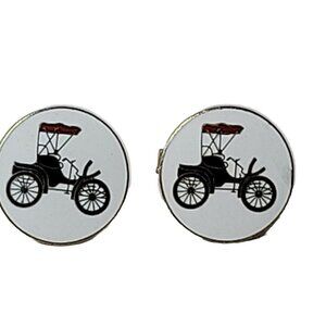 Vintage Model T Black Gold White Kinney Co Cuff Links Whale Back Providence RI